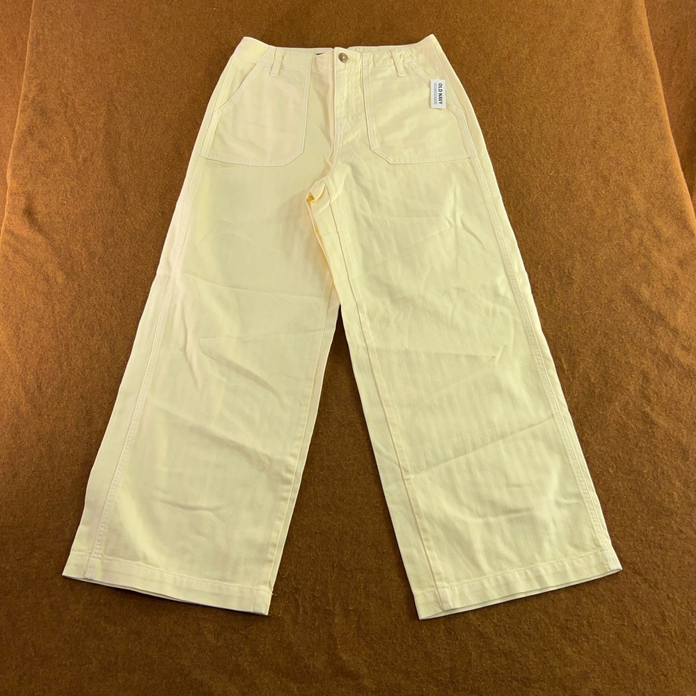 Old Navy Womens 10 Yellow Herringbone Wide Leg Patch Pocket Utility Pants NWT